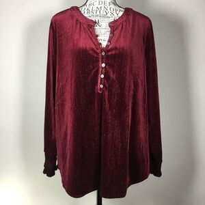 Burgundy red silver tone strands velvet tunic top with buttons witchy size M